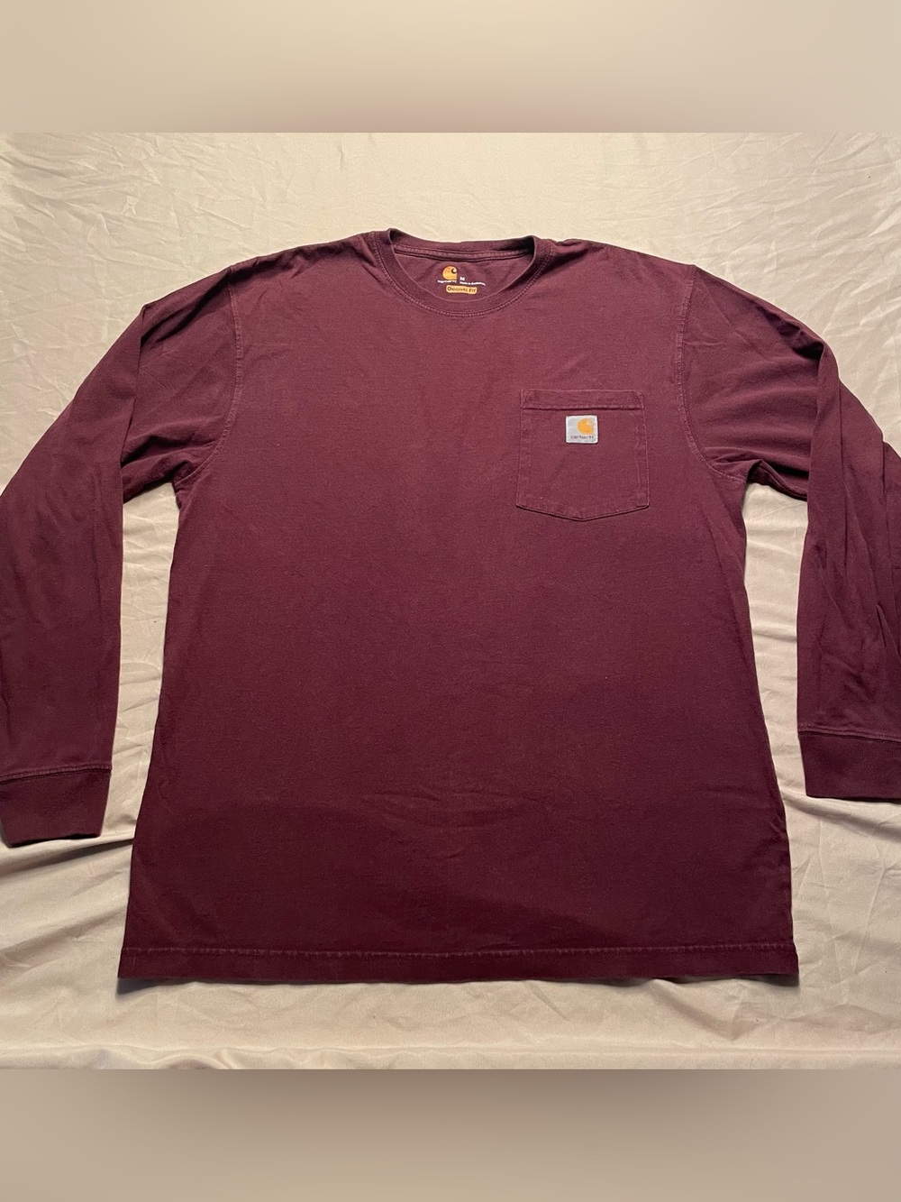 Carhartt Men’s Long-Sleeve Pocket Tee in Maroon - Crew Neck - Size Medium